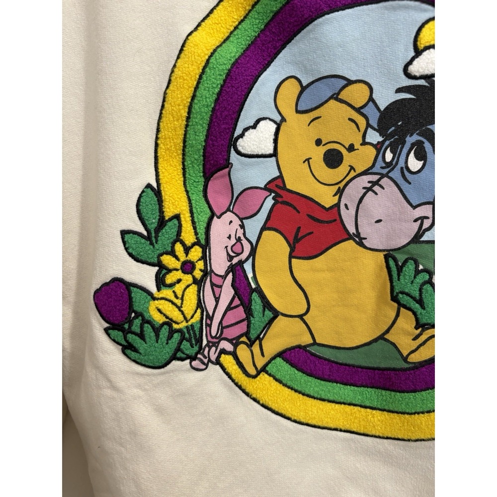 DISNEY WINNIE the POOH EEYORE Tufted Graphic Crew Sweatshirt Cream Size Medium - Picture 6 of 7